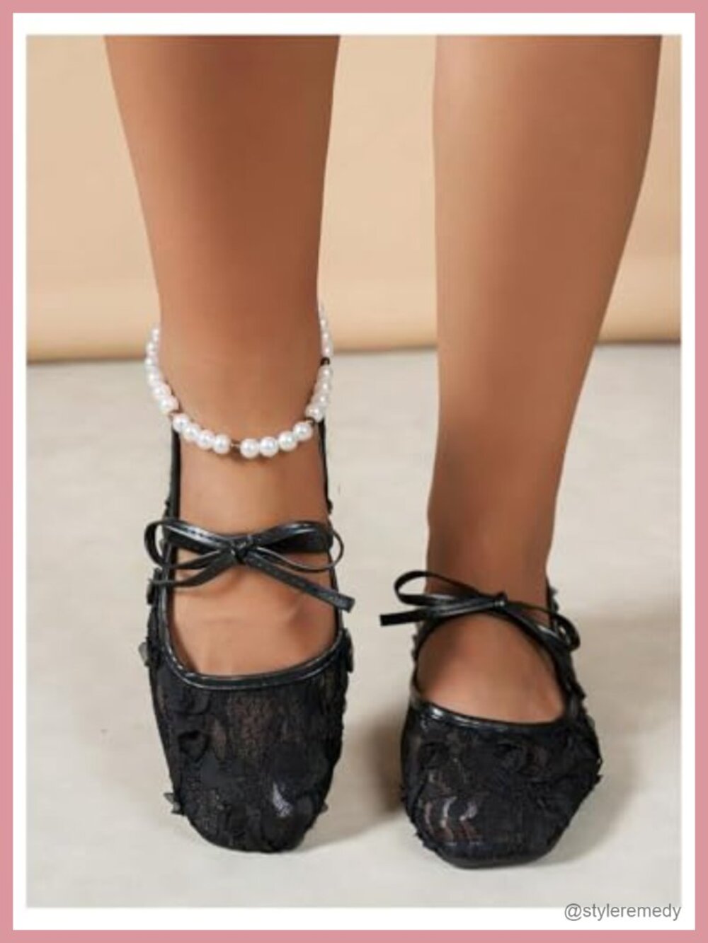 Women's Lace Mesh Ballet Flats Bowknot Maryjane Slip-On Shoes - Picture 2 of 4